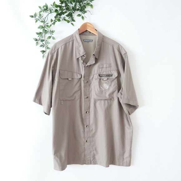 Spider Wire Short Sleeve Button Front Collared Brown Lightweight Shirt XL - Picture 1 of 4